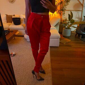 Vibrant Pink Stretchy Trousers with Glossy Sheen